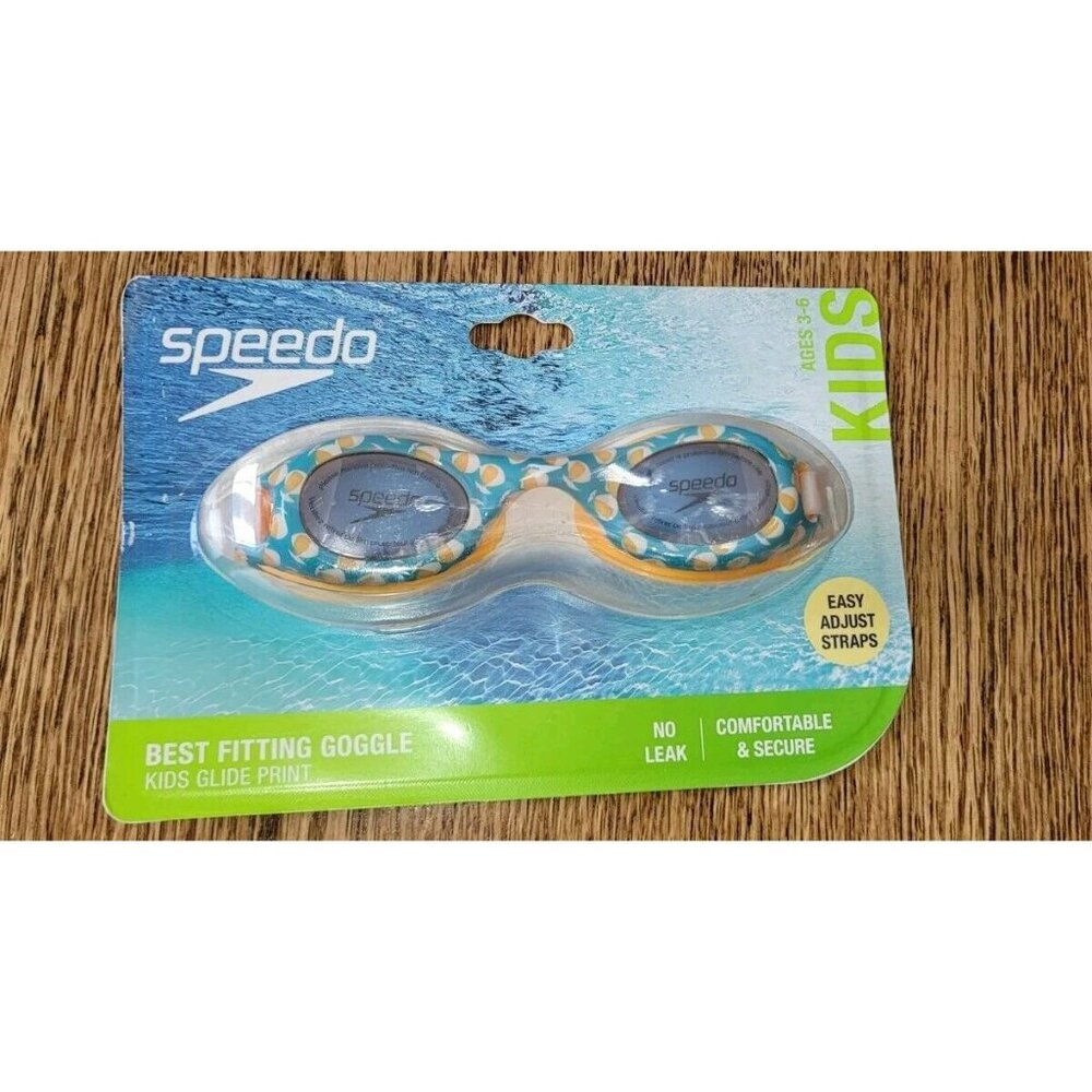 New Sealed Speedo best fitting goggle Kids 3-6 Orange Blue Mandarin pattern